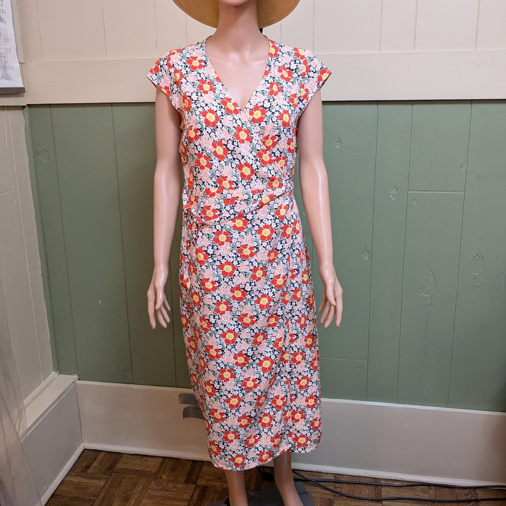 JCrew Wrap Dress with Flutter Cap Sleeves and V-Neck